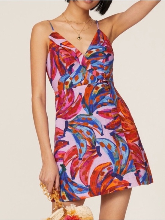 FARM Rio Dresses & Skirts - XS FARM Rio “Coloured Bananas” Wrap Mini Summer Linen Dress